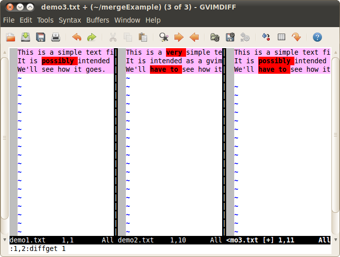 Screenshot: Copying multiple lines with diffget
