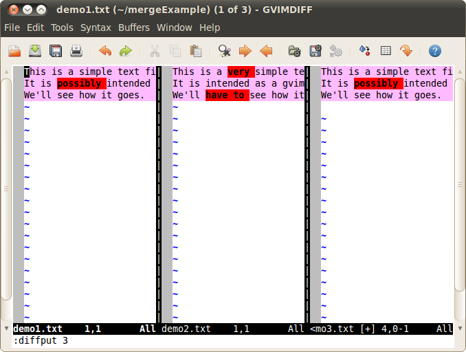 Screenshot: Using diffput